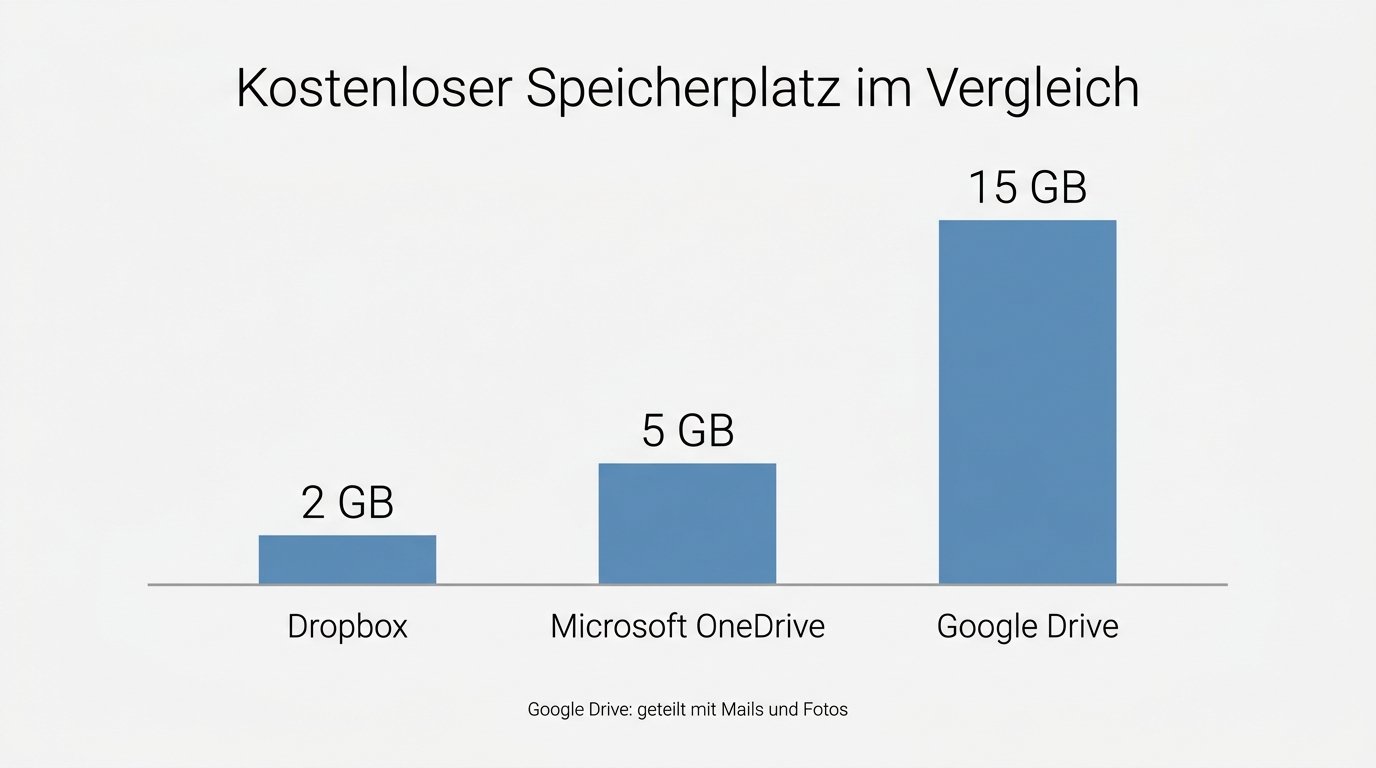 Vergleich der Speicherplatz-Grenzen kostenloser Konten bei gängigen Cloud-Diensten
