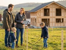 Junge Familie prüft Angebote im Immobilienmarketing für die Zielgruppe Eigenheim