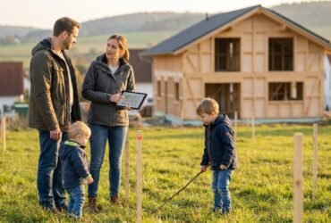 Junge Familie prüft Angebote im Immobilienmarketing für die Zielgruppe Eigenheim