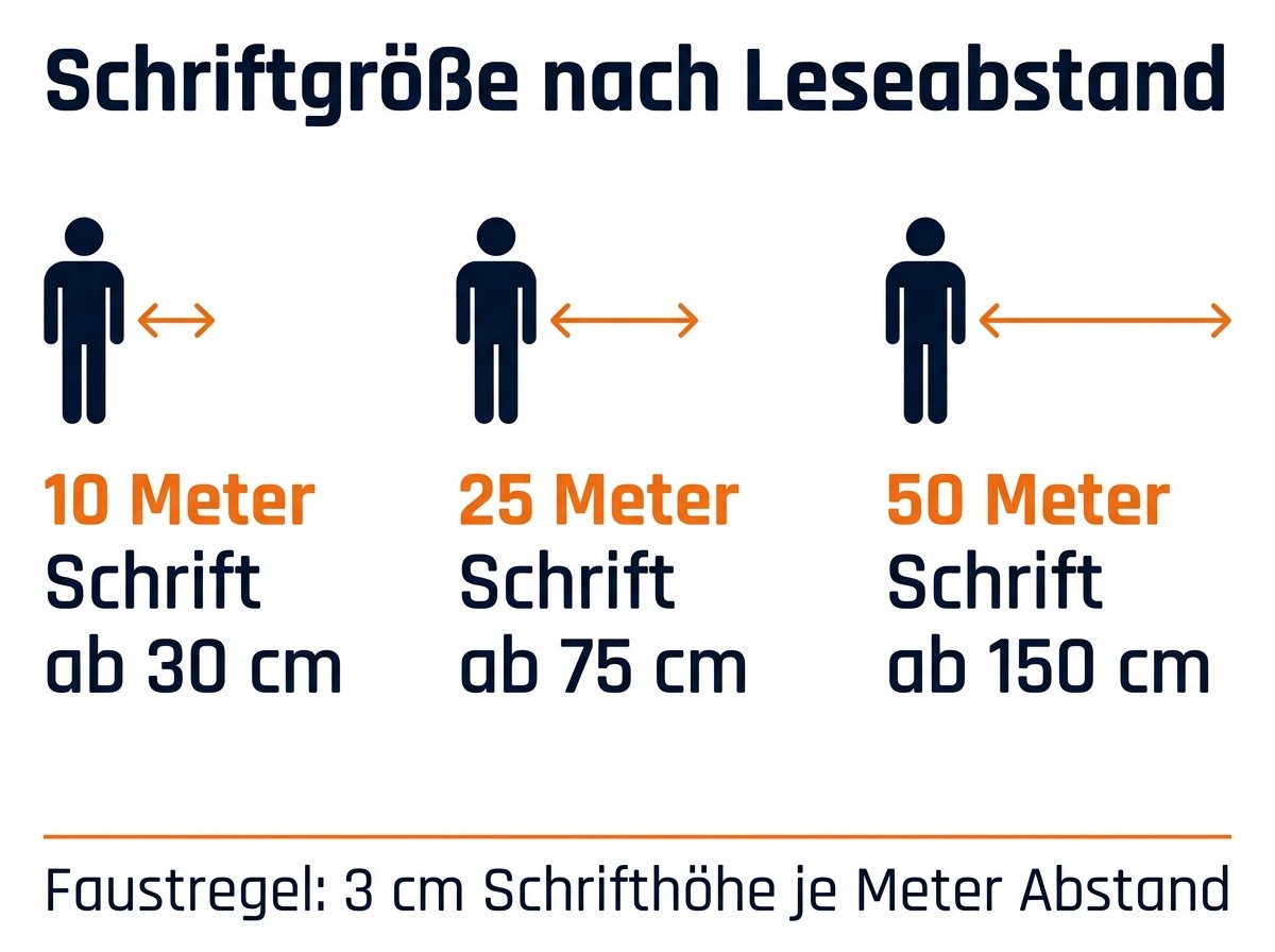 Infografik zur Schriftgroesse auf Werbebannern in Abhaengigkeit vom Leseabstand